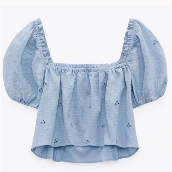 Zara Light Blue Embroidered Blouse - Picture 2 of 7